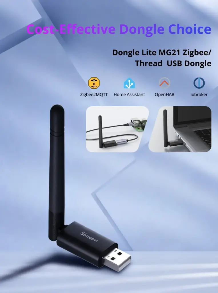 [6920075743456] SONOFF Dongle Lite LMG21 | Zigbee 3.0 & Thread Dongle Lite (EFR32MG21) | USB Stick Coordinator for Home Assistant & Zigbee2MQTT | Compact Gateway with Easy Firmware Flashing & Extension Cable