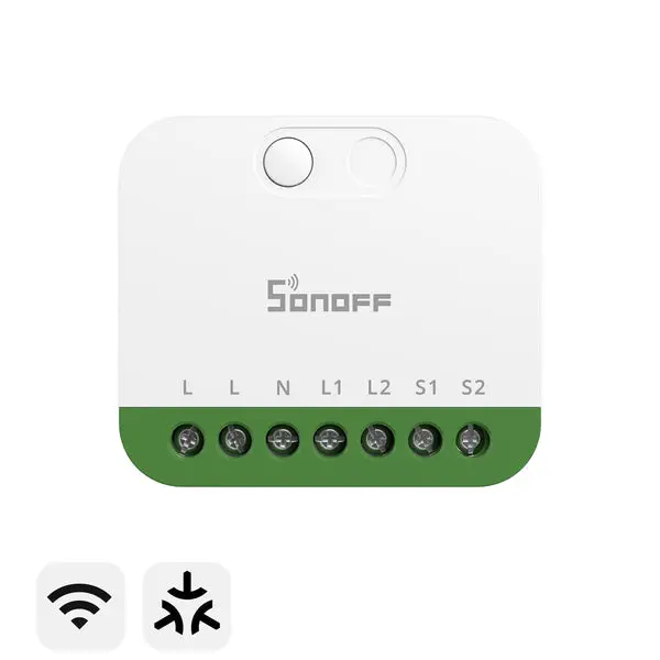 SONOFF MINI-2GS Duo（Matter Over WiFi） 2 - Channel WiFi Smart Switch, Matter - Enabled, 16A Total Load, Compact for Standard Boxes, Remote & Automated Control