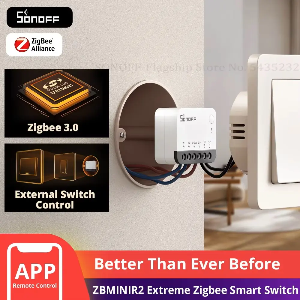[6920075742916] SONOFF ZBMINIR2(Mini Extreme) ZigBee Smart External Switch Control Timer Function Compact Size Requires Neutral Wire Voice Control Works with Alexa Google Home(1 pack)