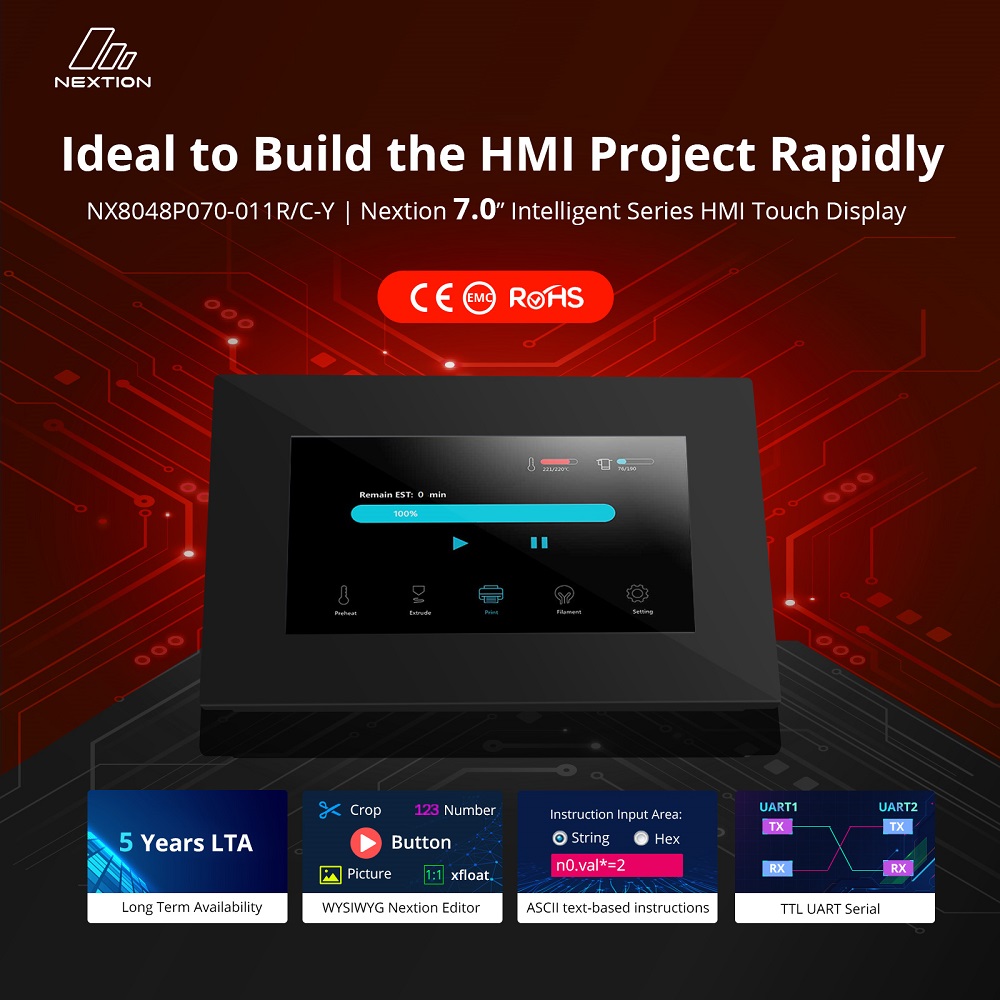 [IM190402001] NEXTION NX8048P070-011R-Y – 7.0 inch Intelligent Series USART HMI Resistive Touch Display with Enclosure 