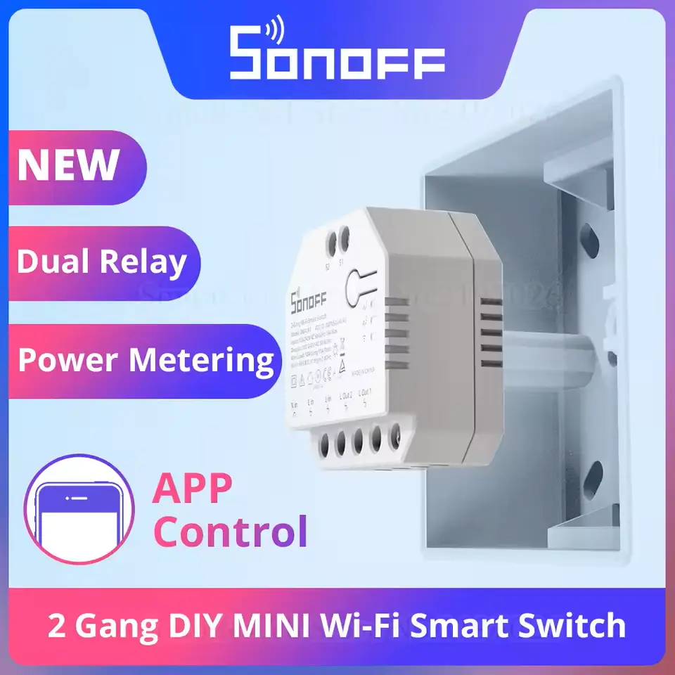 Sonoff DualR3 Retro-fit WiFi 2 Node Power Metering Smart Switch Module for Home Automation | Remote App Control Switch | No Hub Required | Compatible with Alexa and Google Home