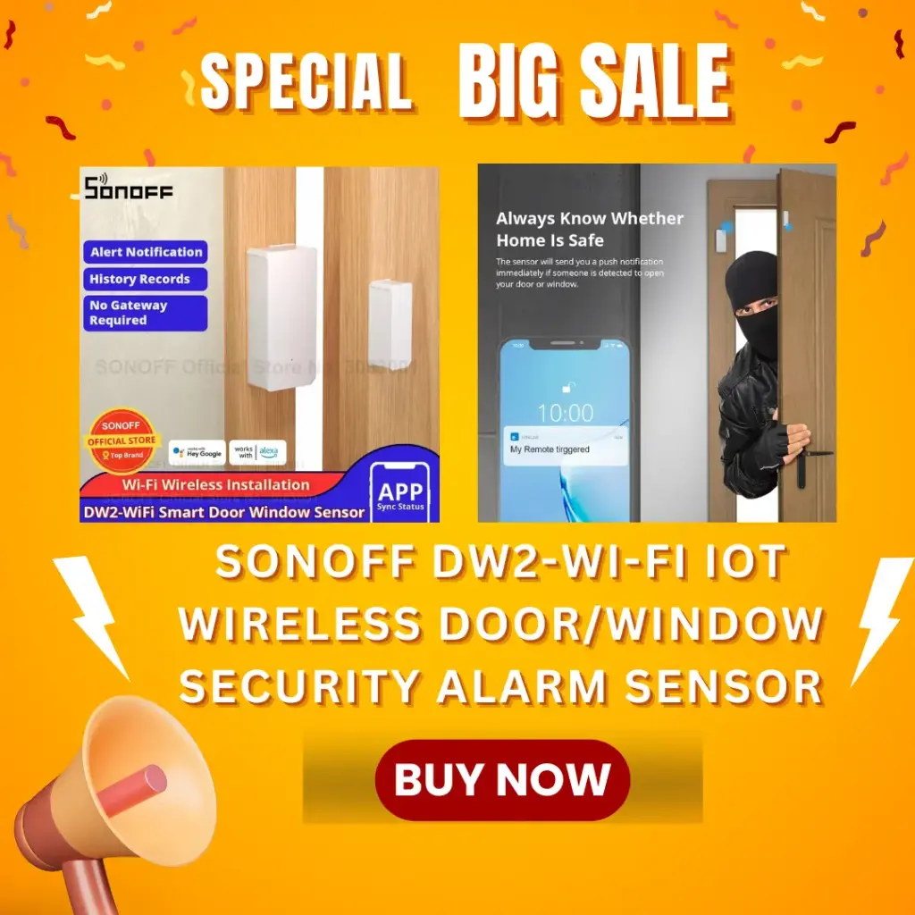 [M0802070002] SONOFF DW2-Wi-Fi Wireless Door/Window Sensor Anti Theft Mobile Notification work with Alexa, Google home