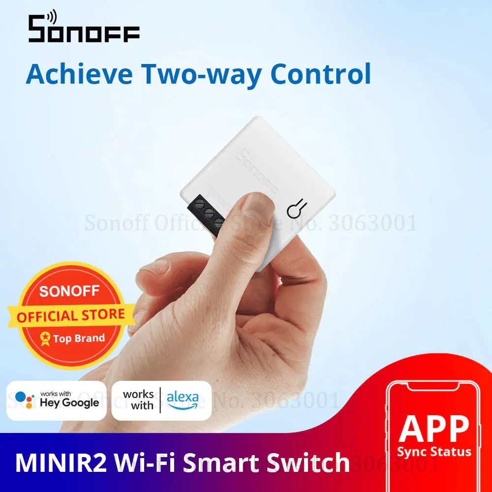 [6920075776195] SONOFF MINIR2 – Two Way Wi-Fi Wireless Smart DIY Switch Turn traditional switch to Smart WiFi Switch With Timer Internet Work With AMAZON Alexa,google Home ,Nest