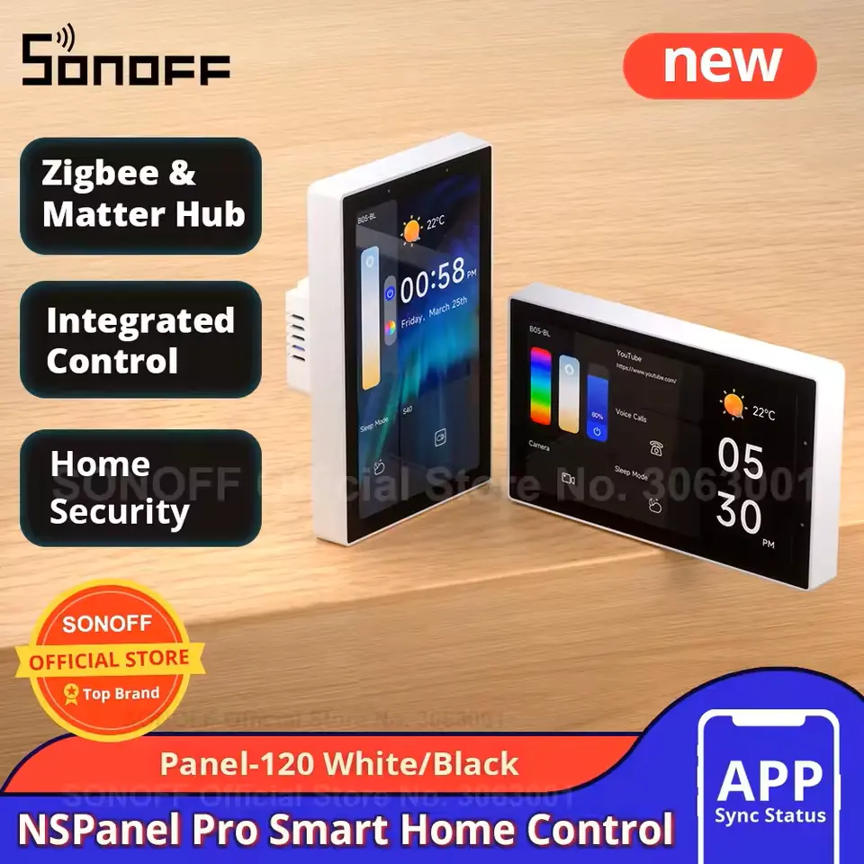 SONOFF NSPanel Pro 120PW Type Smart Control Panel Touch Screen Zigbee3.0 Gateway Voice Control via Alexa Google Matter eWelink-White