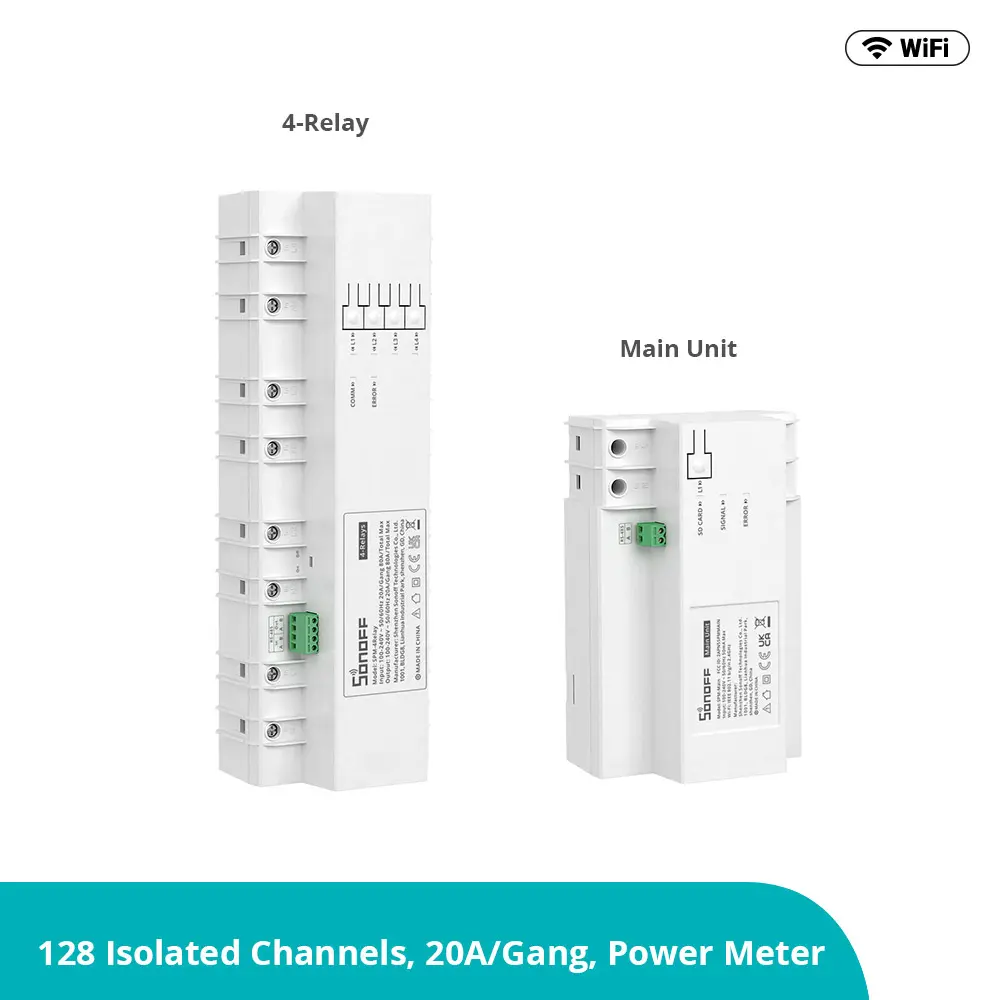 SONOFF SPM Main Unit Smart Power Meter, WiFi Stackable 20A/Gang, Overload Protection, Energy Measurement via eWeLink, Support SD Card, Data Storage