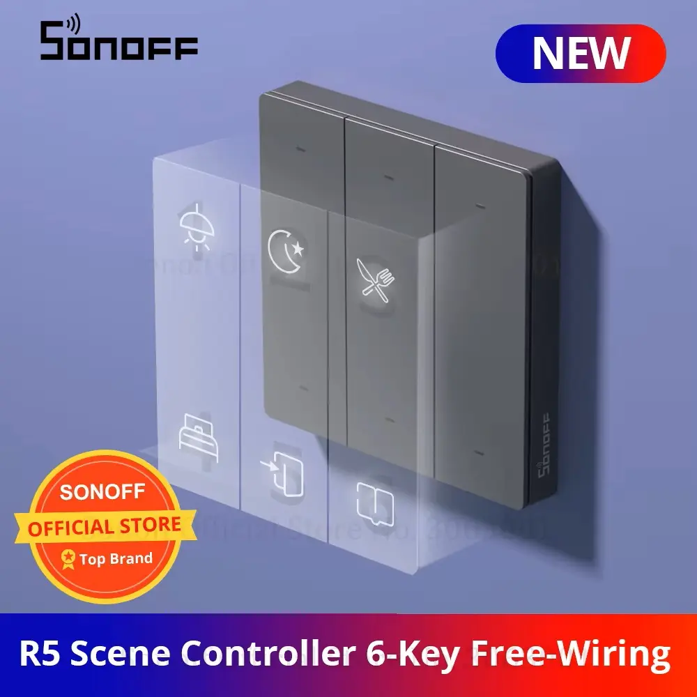 [6920075777390] SONOFF SwitchMan R5 WIFI Scene Controller with Battery 6-Key Free-Wiring eWeLink-Remote Control Works SONOFF M5/MINIR3 Smart Home