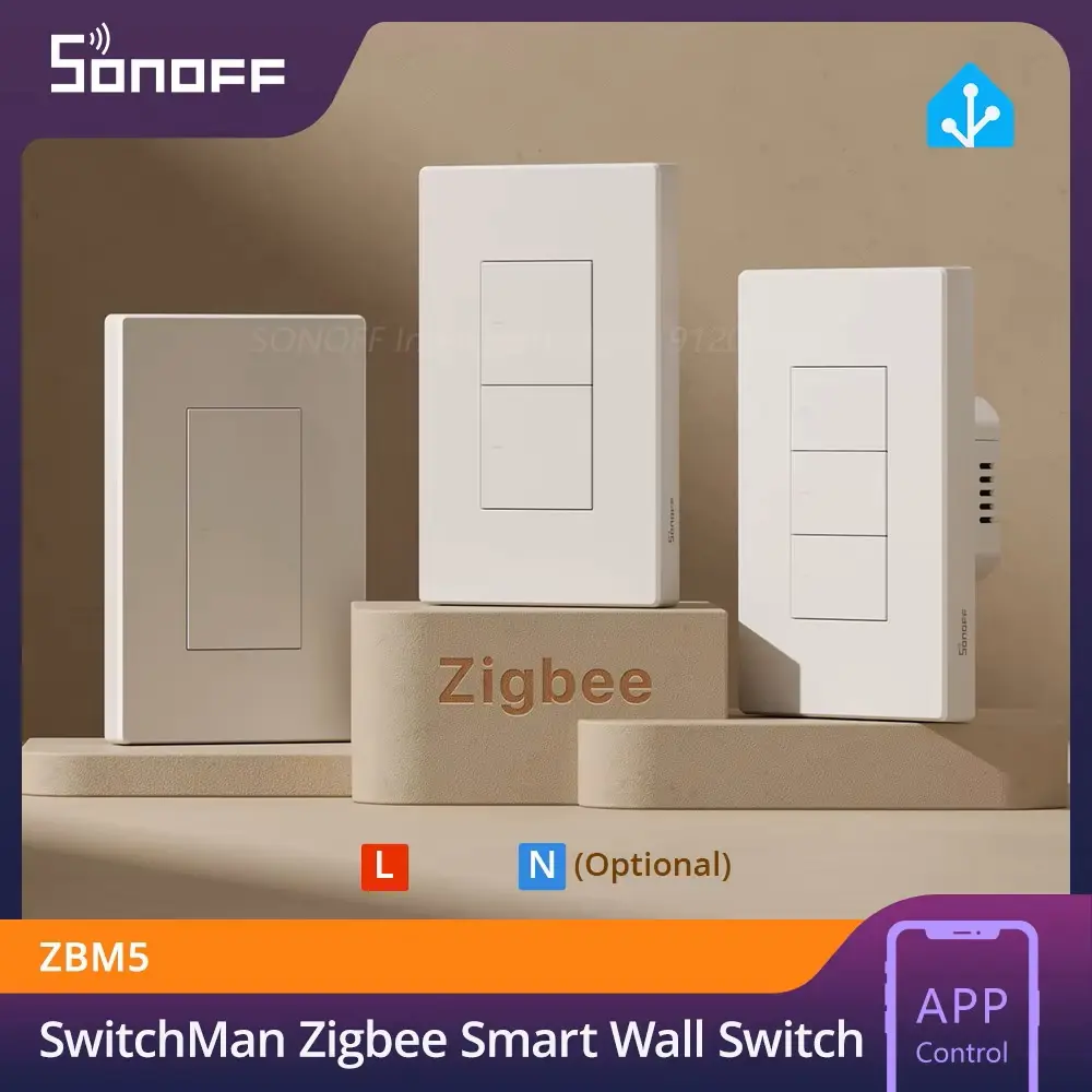 [6920075742992] SONOFF ZBM5-3C-120WType Zigbee Smart Wall Switch Supports No Neutral and Neutral Wire Detach Relay Mode Works with Home Assistant