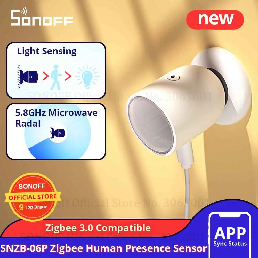 Sonoff SNZB-06P Smart Home Zigbee3.0 Human Presence Sensor Microwave Radar Detection Smart Body PIR Detector Work with IFTTT Alexa Google Home