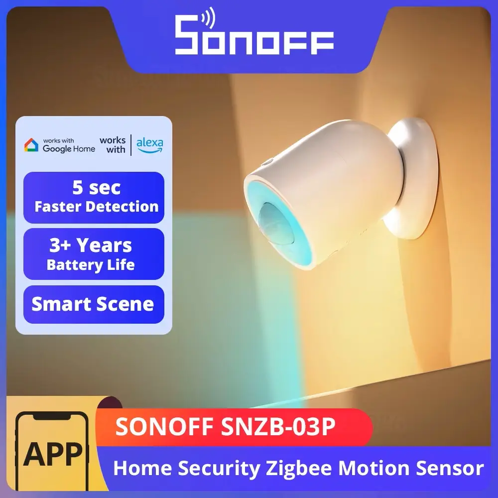 SONOFF SNZB-03P Zigbee3.0 Motion Sensor 5-Seconds Faster Detection Smart Home Security Human Body Detection Smart Scene via eWeLink Work with Alexa Google Home