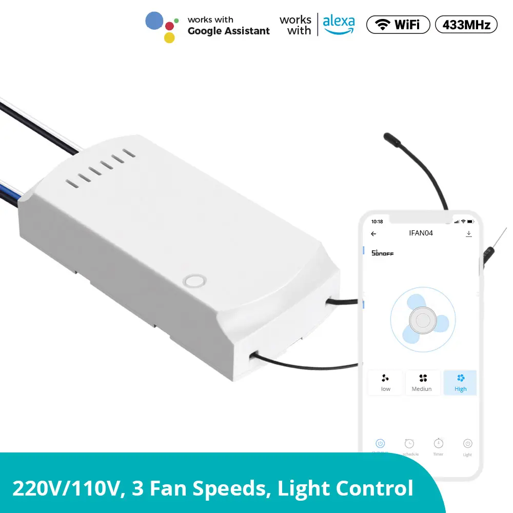 [6920075776751] SONOFF iFan04-H Wi-Fi Ceiling Fan And Light Controller -Turn traditional fan to Smart WiFi fan With Timer Internet Work With AMAZON Alexa,google Home ,Nest 