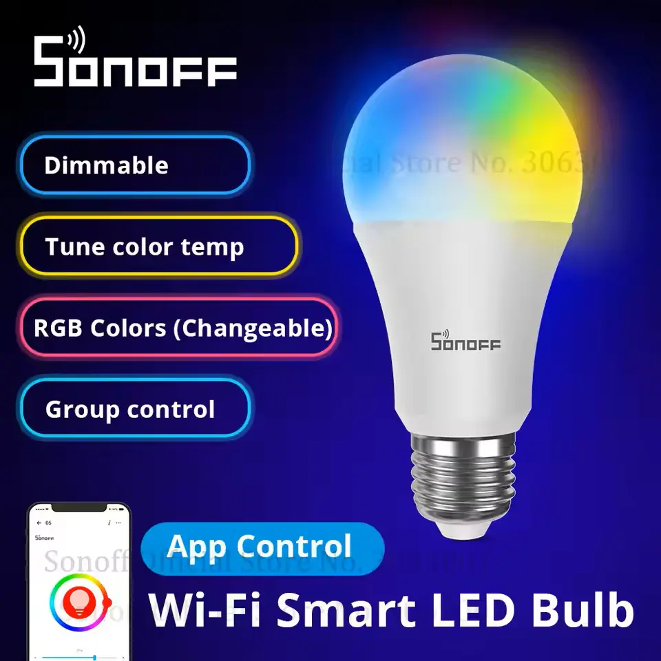 SONOFF B05-BL- Smart LED Bulb, Dimmer, WiFi Smart Light Bulbs, 220V-240V, Remote Control, Works with Alexa