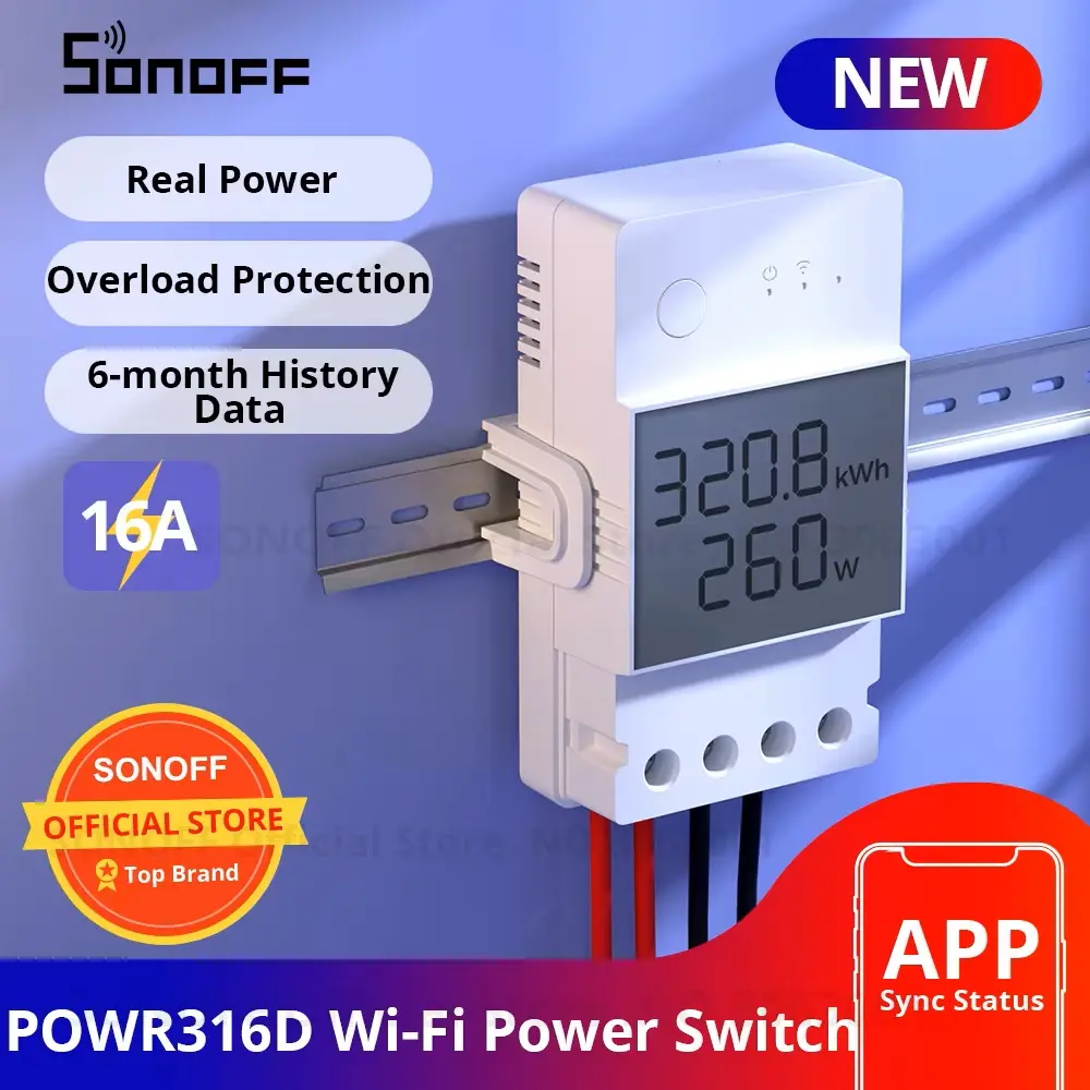 SONOFF POWR316D Elite 16A Smart Wifi Power Meter Switch Intelligent Energy Controller 6-Month Consumption History Data Overload Protection Assisted with Alexa Google Home