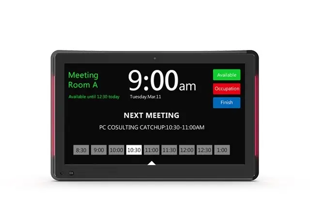 Meeting Room Booking Display System Android Tablet POE, WIFI, Wall and glass mounted , LED light bar ,NFC with support of attached cards