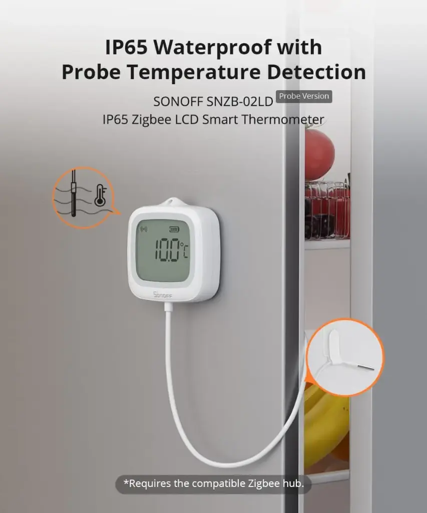SONOFF SNZB-02LD IP65 Zigbee LCD Smart Thermometer (Probe Version)