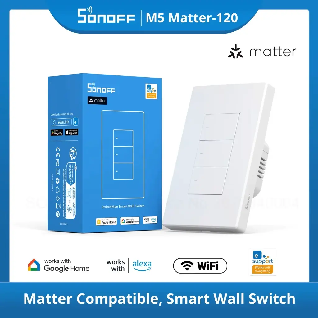 SONOFF M5-3C-120W SwitchMan Smart Wall Switch 120 Push Button Switch 3 Gang Switch Work With Alexa Google Home and other