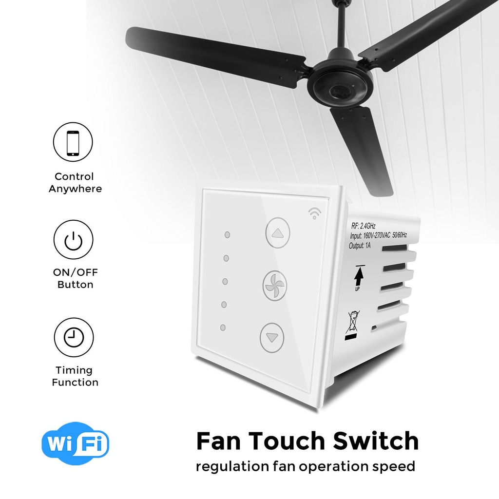 Smart Wifi White wall touch Modular Fan switch works with Alexa ,Googl