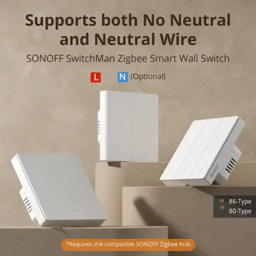 [6920075743067] SONOFF ZBM5-1C-86W Type Zigbee Smart Wall Switch Supports No Neutral and Neutral Wire Detach Relay Mode Works with Home Assistant