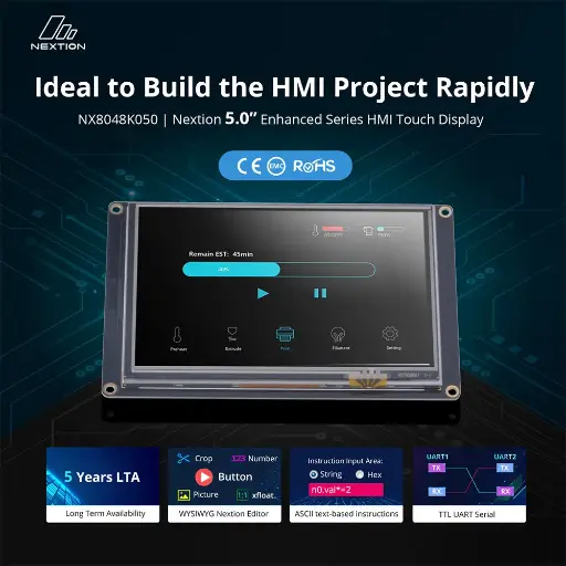 [IM160511007] NX8048K050 – Nextion 5.0” Enhanced Series HMI Touch Display