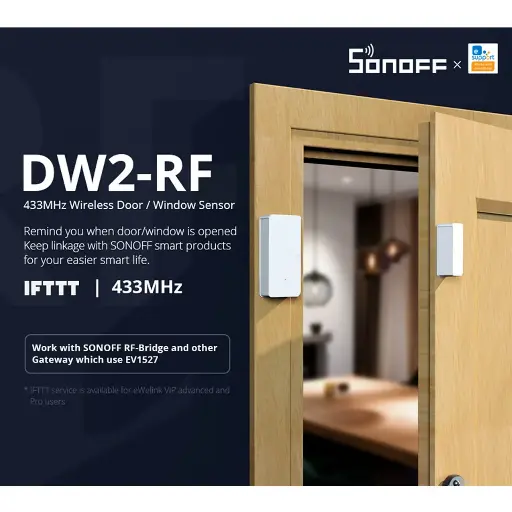 [M0802070003] SONOFF DW2-RF 433MHZ RF Wireless Door Window Sensor Detector Door Opening Sensor eWeLink App Smart Home Security