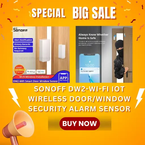 [M0802070002] SONOFF DW2-Wi-Fi Wireless Door/Window Sensor Anti Theft Mobile Notification work with Alexa, Google home