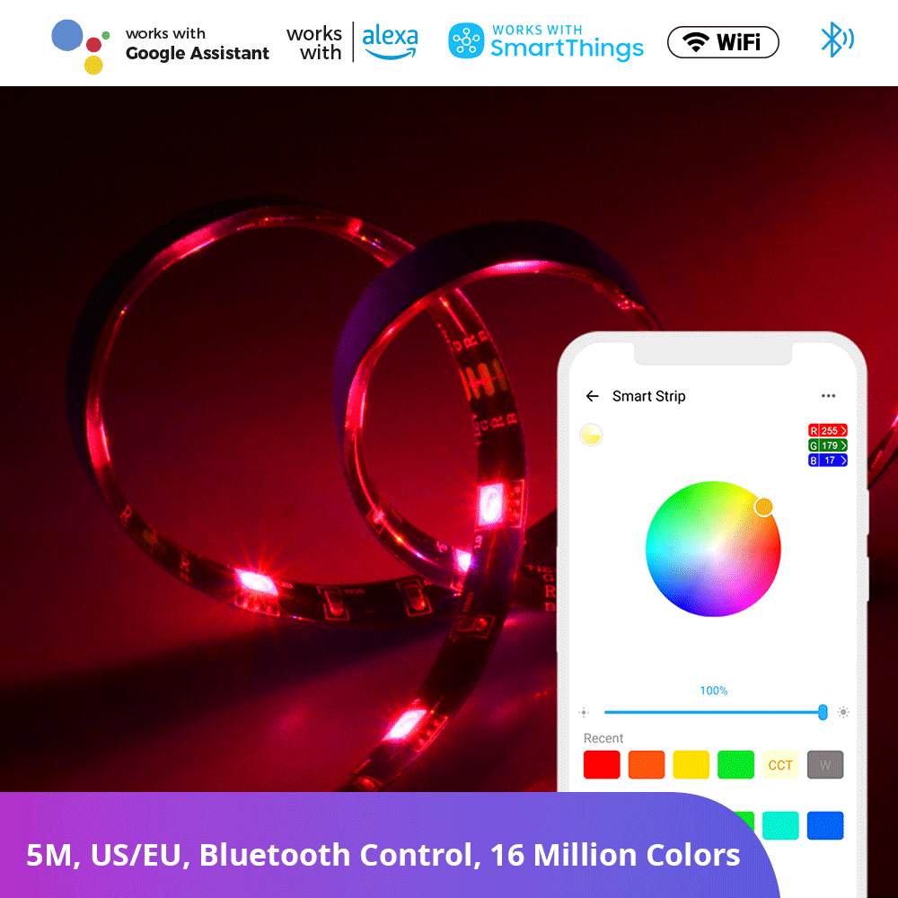 [6920075776706] SONOFF L2 Lite LED Strip Light 5M EU Flexible Smart RGB Tape Lights DIY Scenes Bluetooth-compatible Support Alexa Google Home