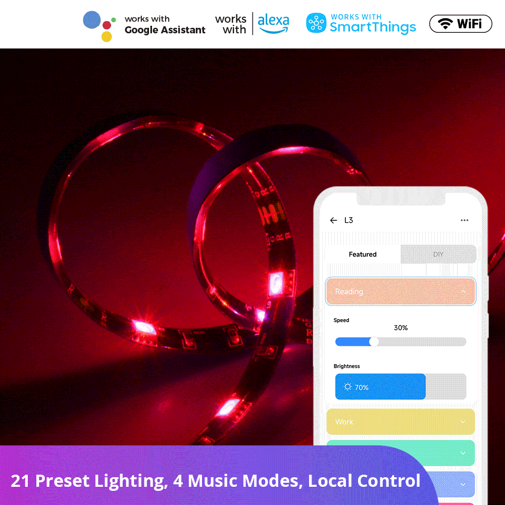 [6920075777338] SONOFF L3 RGB Smart LED Strip Lights-5M/16.4Ft IP20 Protected Rating