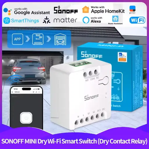 [6920075742923] SONOFF MINI-D Dry WiFi Smart Switch with Matter Dry Contact Output AC/DC Input Compatible Alexa & Google Home for Garage Doors Boilers Low Power DC Motors/Solenoid Valves