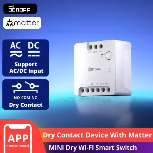 [6920075742923] SONOFF MINI-D Dry WiFi Smart Switch with Matter Dry Contact Output AC/DC Input Compatible Alexa & Google Home for Garage Doors Boilers Low Power DC Motors/Solenoid Valves