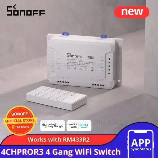 [M0802010004] SONOFF  4CHPROR3 Wifi Switch 4 Gang Smart Switch APP Self-locking / Inching Relay DC 9-23V /AC 100-240V Remote Wireless Switch Smart HomeWorks with Alexa Google Home